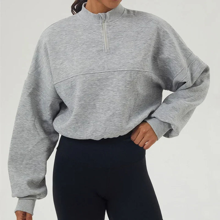 Women's Cropped Oversized Sweatshirt with Zip Closure