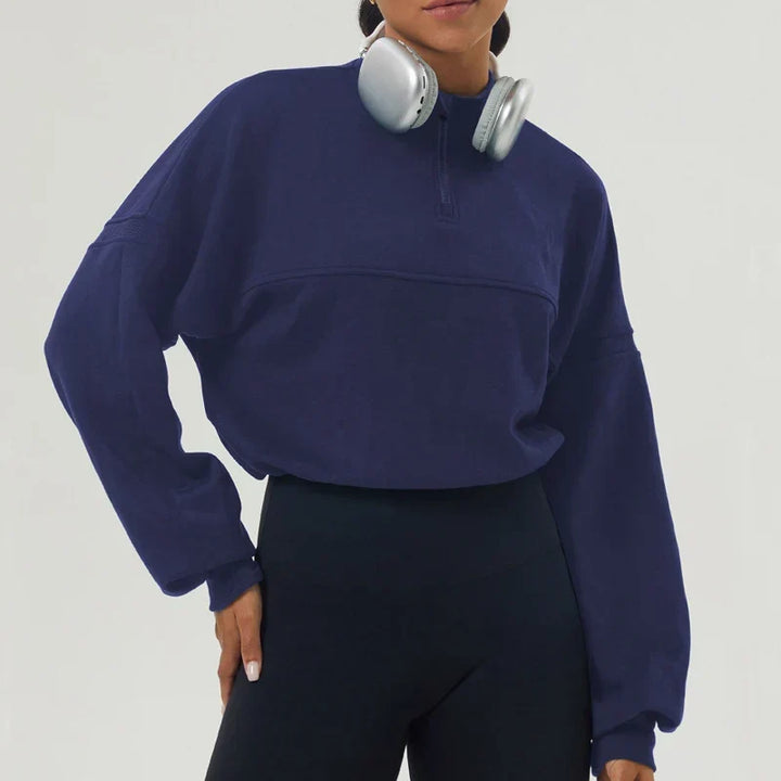 Women's Cropped Oversized Sweatshirt with Zip Closure