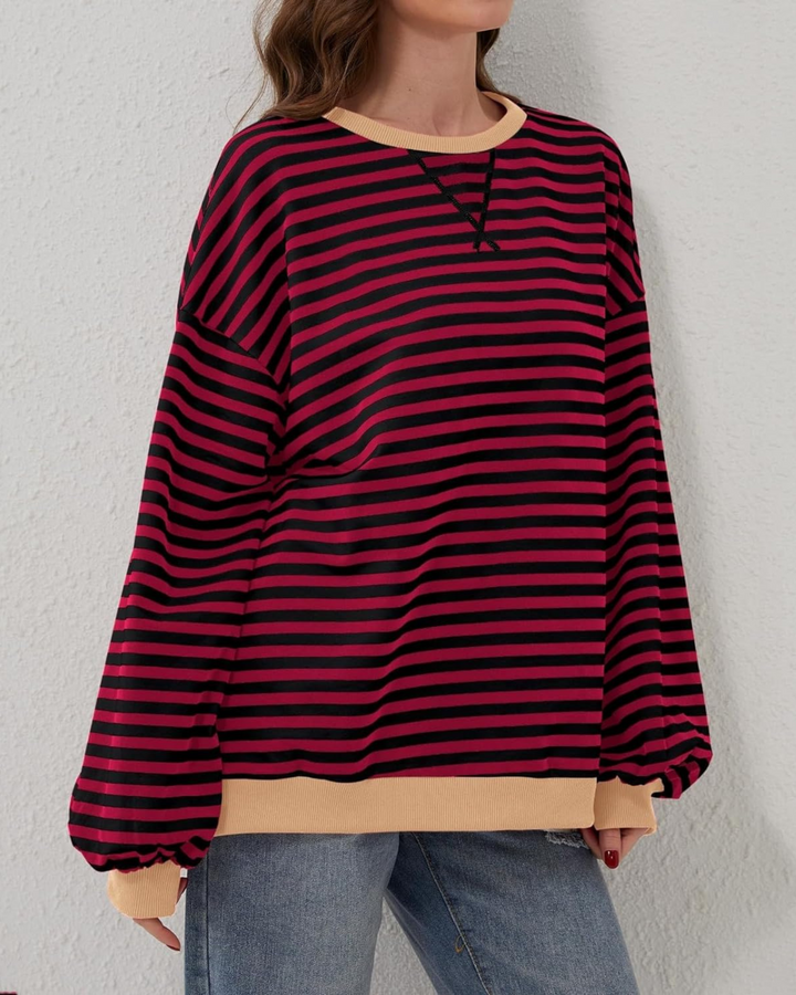 Women's Casual Oversized Striped Pullover Sweatshirt