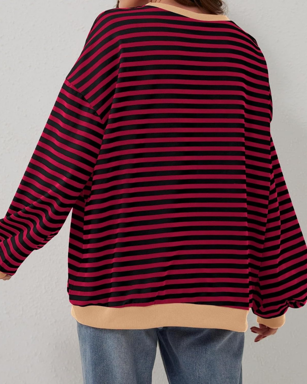 Women's Casual Oversized Striped Pullover Sweatshirt