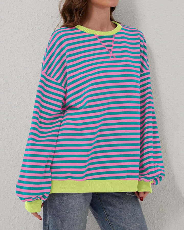 Women's Casual Oversized Striped Pullover Sweatshirt