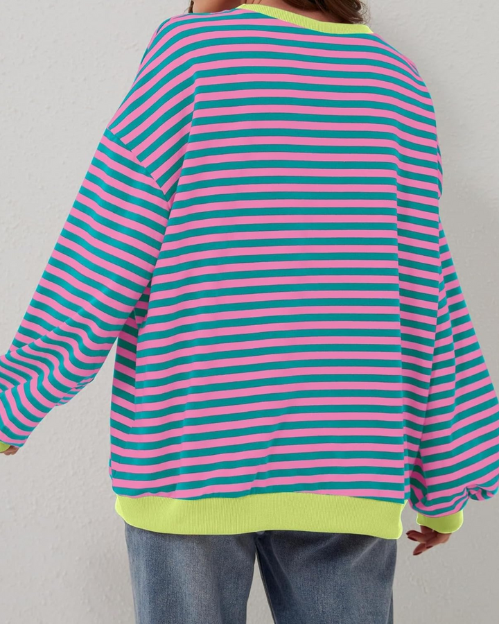 Women's Casual Oversized Striped Pullover Sweatshirt