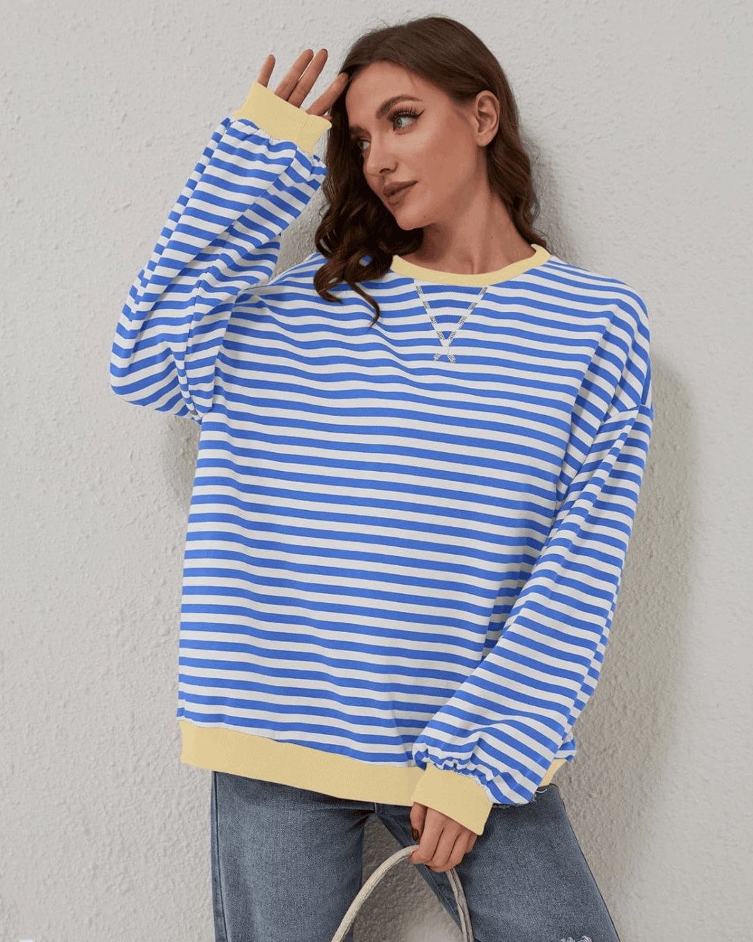 Women's Casual Oversized Striped Pullover Sweatshirt