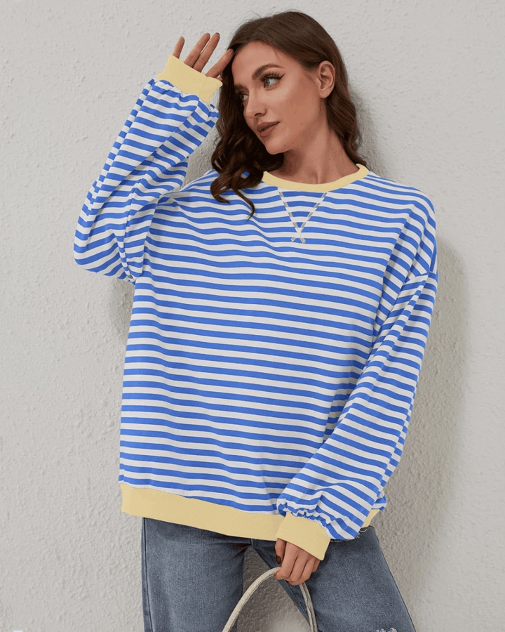 Women's Casual Oversized Striped Pullover Sweatshirt