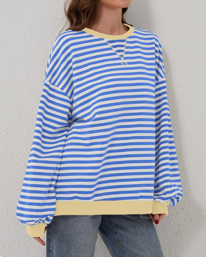 Women's Casual Oversized Striped Pullover Sweatshirt