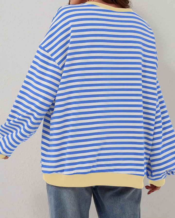 Women's Casual Oversized Striped Pullover Sweatshirt