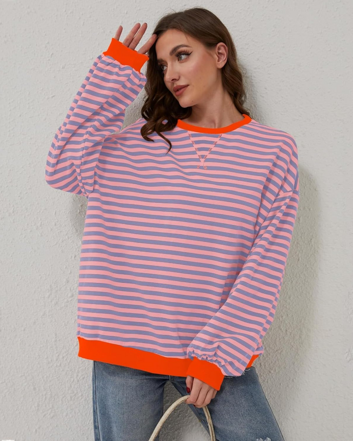 Women's Casual Oversized Striped Pullover Sweatshirt