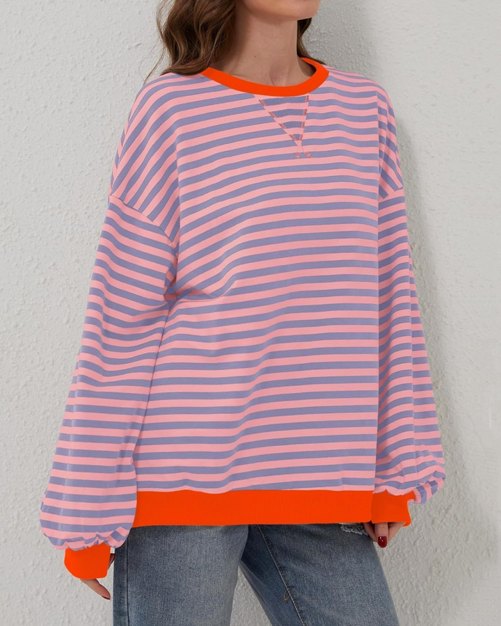 Women's Casual Oversized Striped Pullover Sweatshirt
