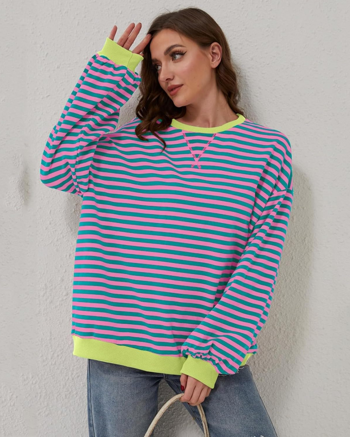 Women's Casual Oversized Striped Pullover Sweatshirt