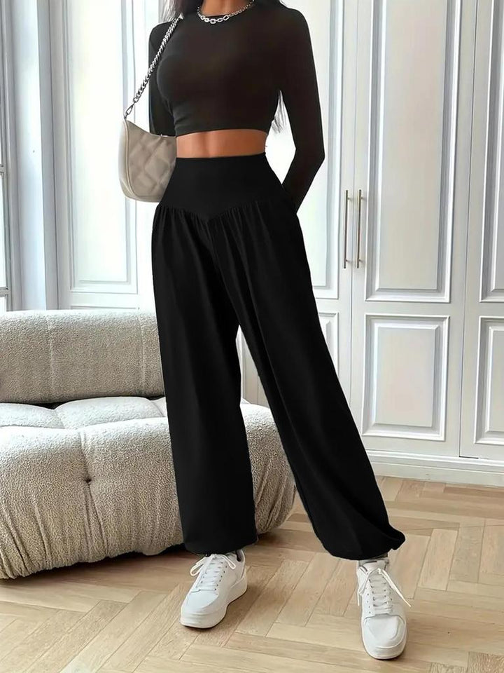 Women's Effortless High Waisted Baggy Black Sweatpants