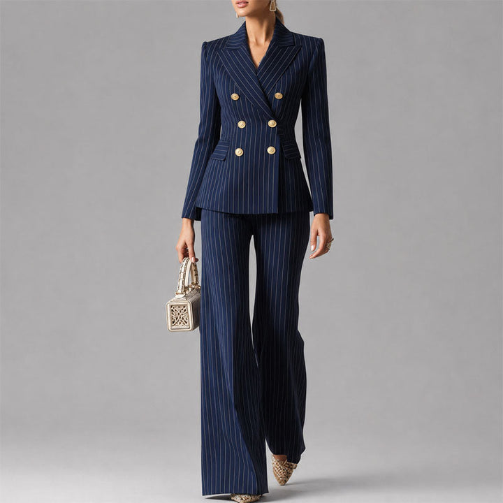 Yvonne | Women's Pinstripe Double-Breasted Pantsuit Set