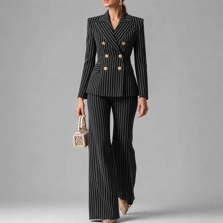 Yvonne | Women's Pinstripe Double-Breasted Pantsuit Set