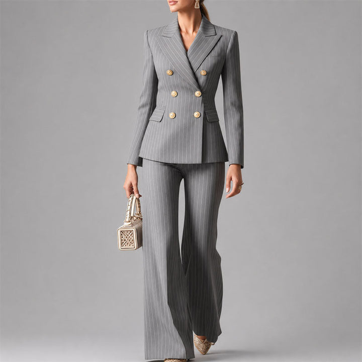 Yvonne | Women's Pinstripe Double-Breasted Pantsuit Set