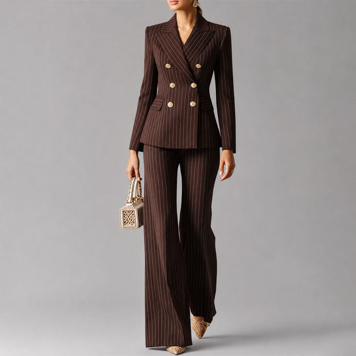 Yvonne | Women's Pinstripe Double-Breasted Pantsuit Set