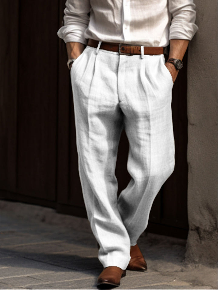 Men's Loose Fit Linen Trousers for Elegant Business Attire