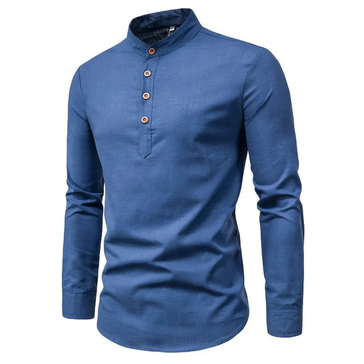 Men's Elegant Linen Shirt with Stand-Up Collar for Stylish Comfort