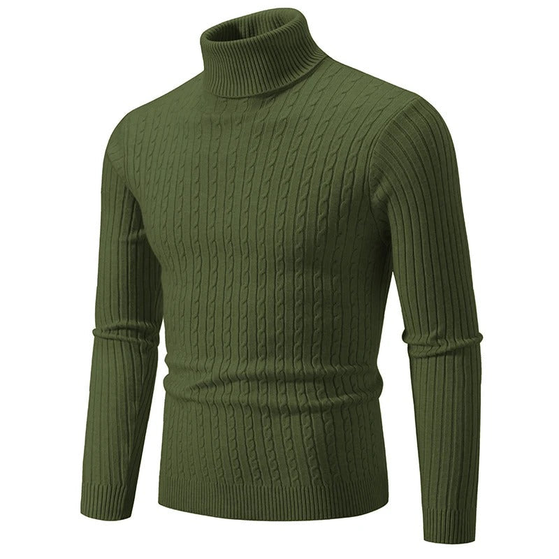 Men's Roll Collar Sweater with Braid Pattern for Stylish Comfort