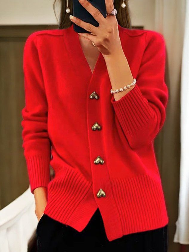 Women's Elegant Chic Heart-Buttoned Knit Cardigan