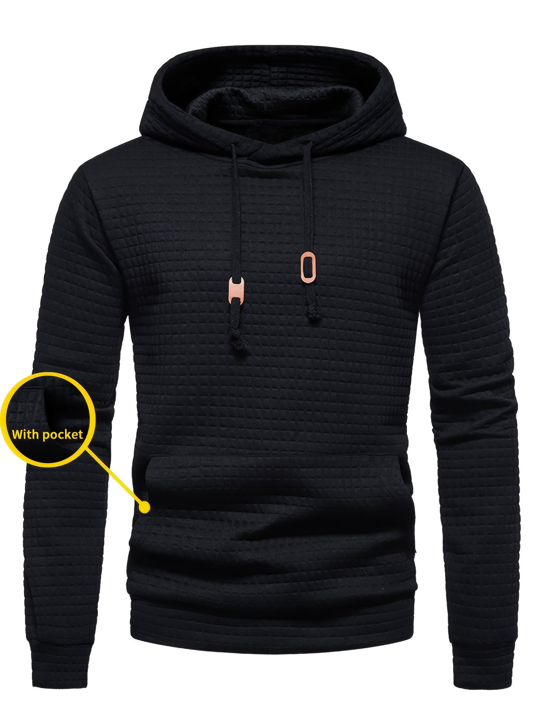 Men's Waffle Pattern Solid Hoodie, Casual Pullover Sweatshirt with Pocket