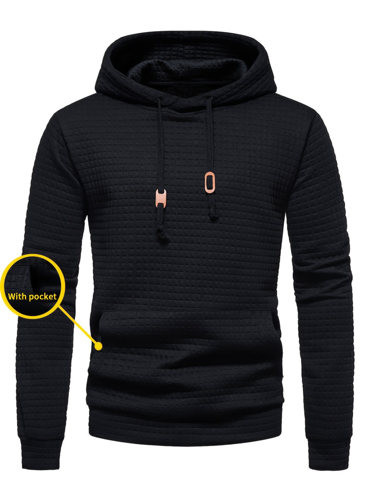 Men's Waffle Pattern Solid Hoodie, Casual Pullover Sweatshirt with Pocket