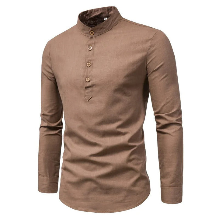 Men's Elegant Linen Shirt with Stand-Up Collar for Stylish Comfort