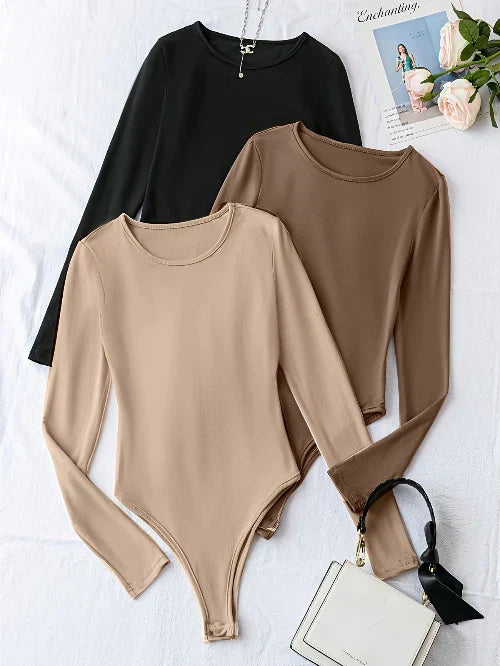 Women's 3-Pack Casual Long Sleeve Bodysuits