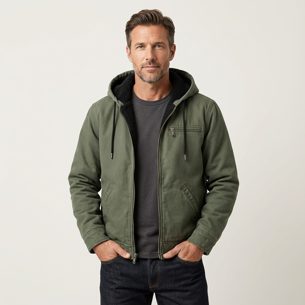 Men's Rugged Canvas Sherpa-Lined Outdoor Jacket
