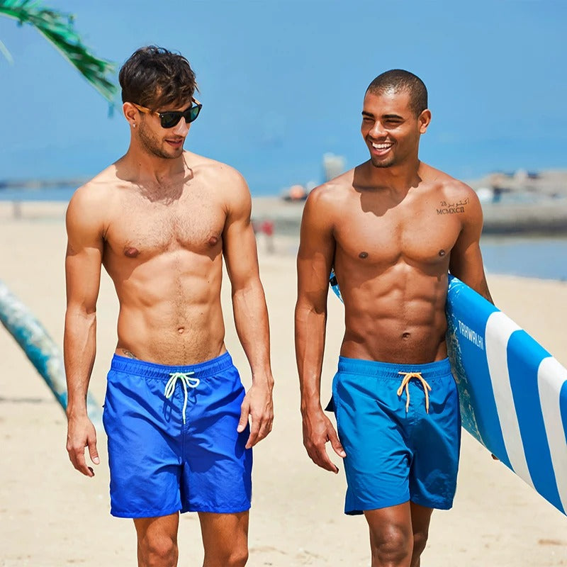 Men's Single-Colored Swim Shorts with Contrast Drawstring