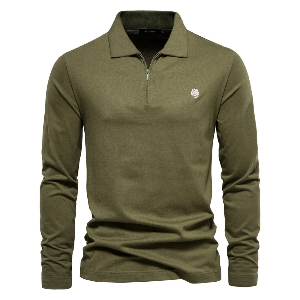 Men's Long-Sleeved Polo Shirt with Zipper for Stylish Comfort