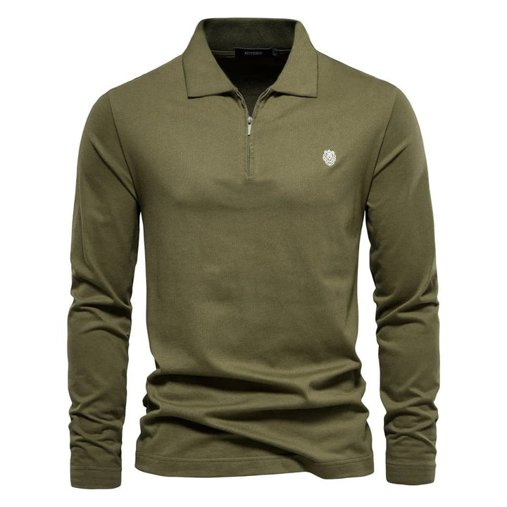 Men's Long-Sleeved Polo Shirt with Zipper for Stylish Comfort