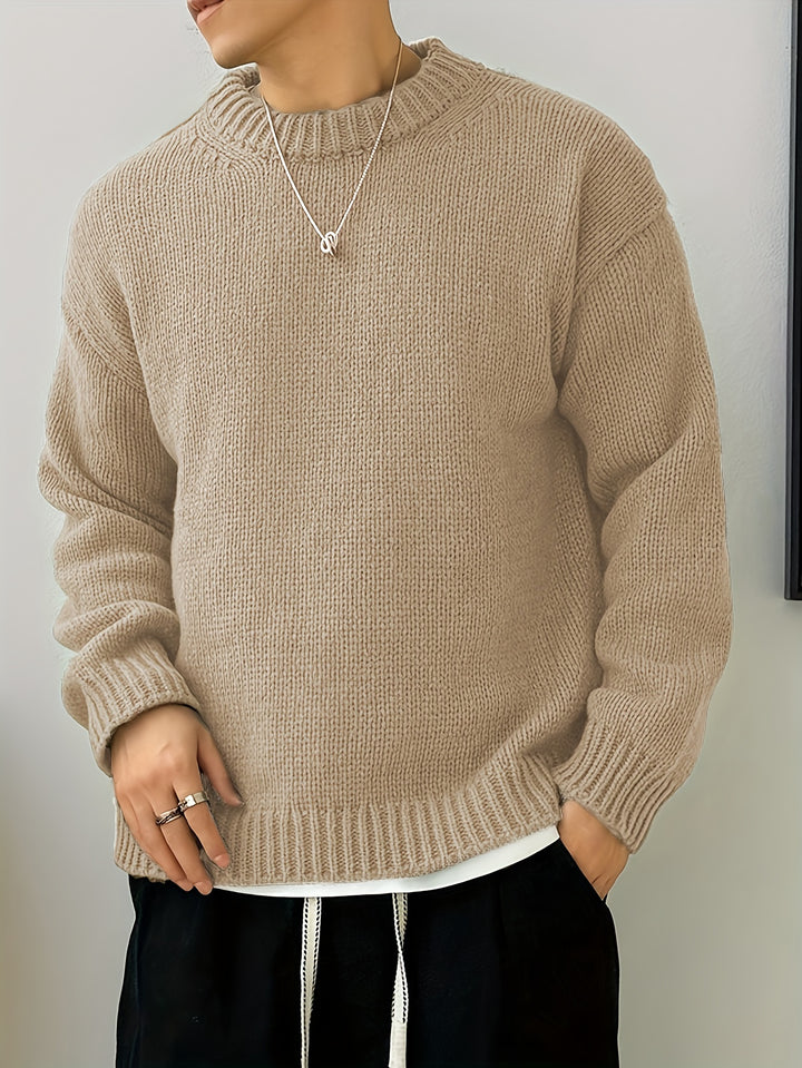 Men's Oversized Solid Color Round Neck Knit Pullover Sweater