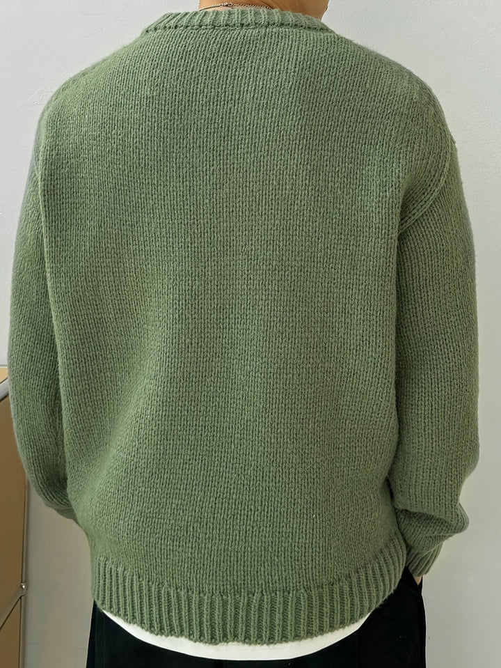 Men's Oversized Solid Color Round Neck Knit Pullover Sweater