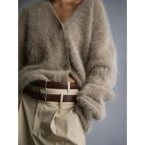 Women's Stylish Cozy Dove Grey V-Neck Cardigan