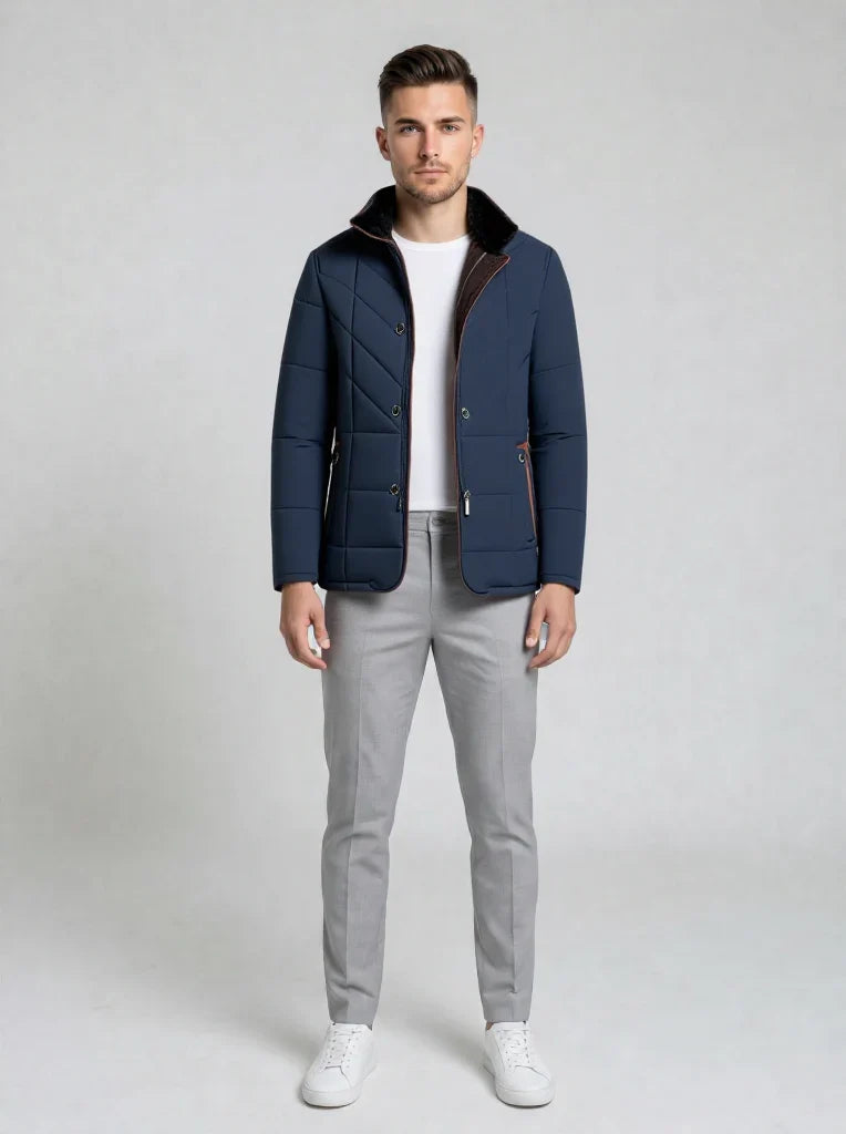 Men's Stand Collar Button Front Quilted Jacket