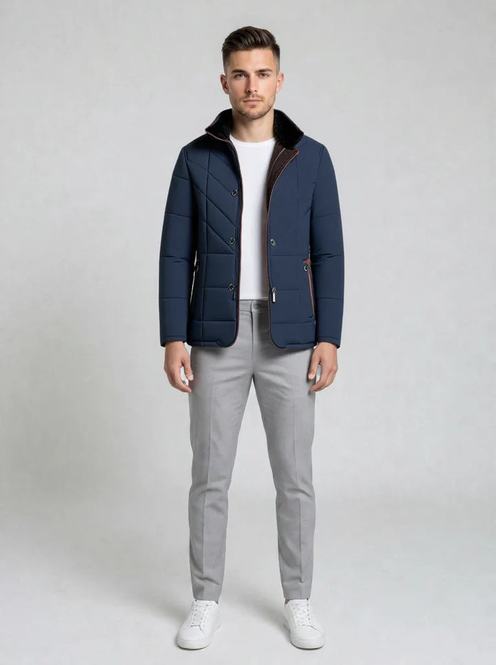 Men's Stand Collar Button Front Quilted Jacket