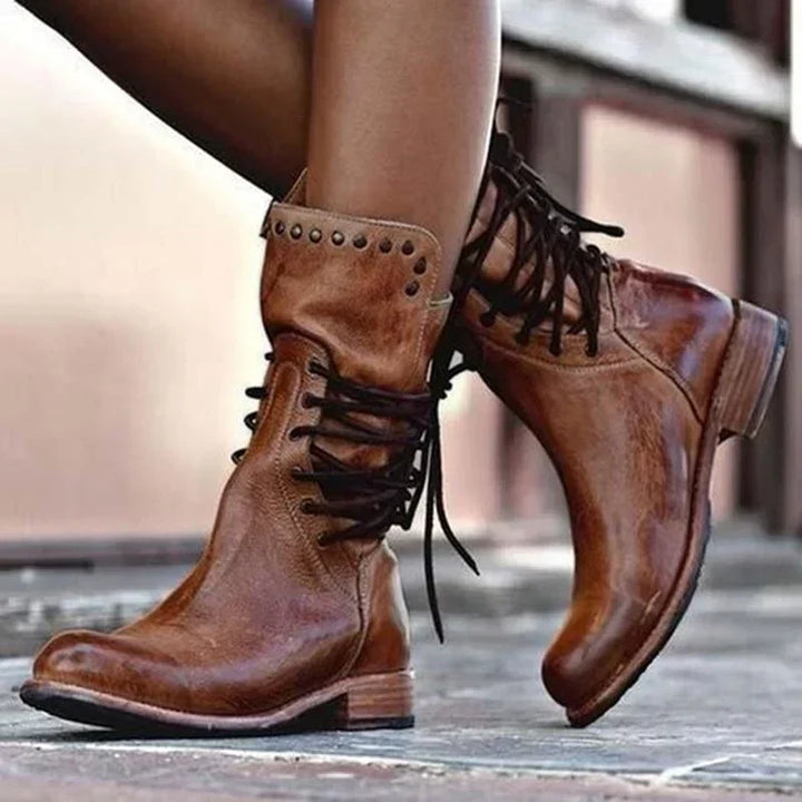 Women's Lace-Up Studded Ankle Booties