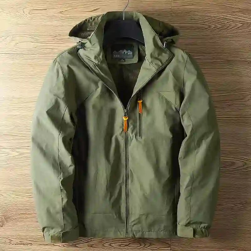 Men's Hooded Windbreaker Jacket with Drawstring Adjustment