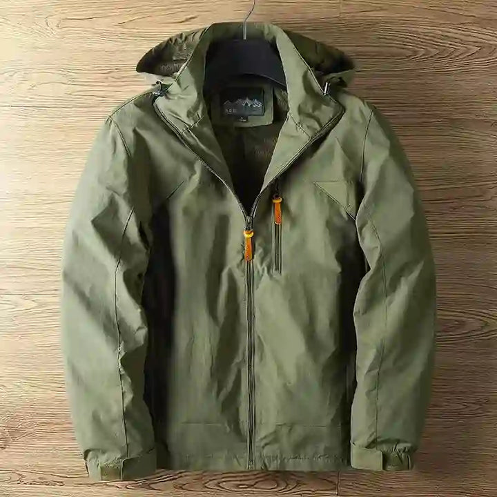 Men's Hooded Windbreaker Jacket with Drawstring Adjustment