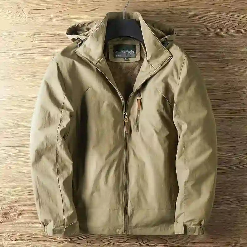 Men's Hooded Windbreaker Jacket with Drawstring Adjustment