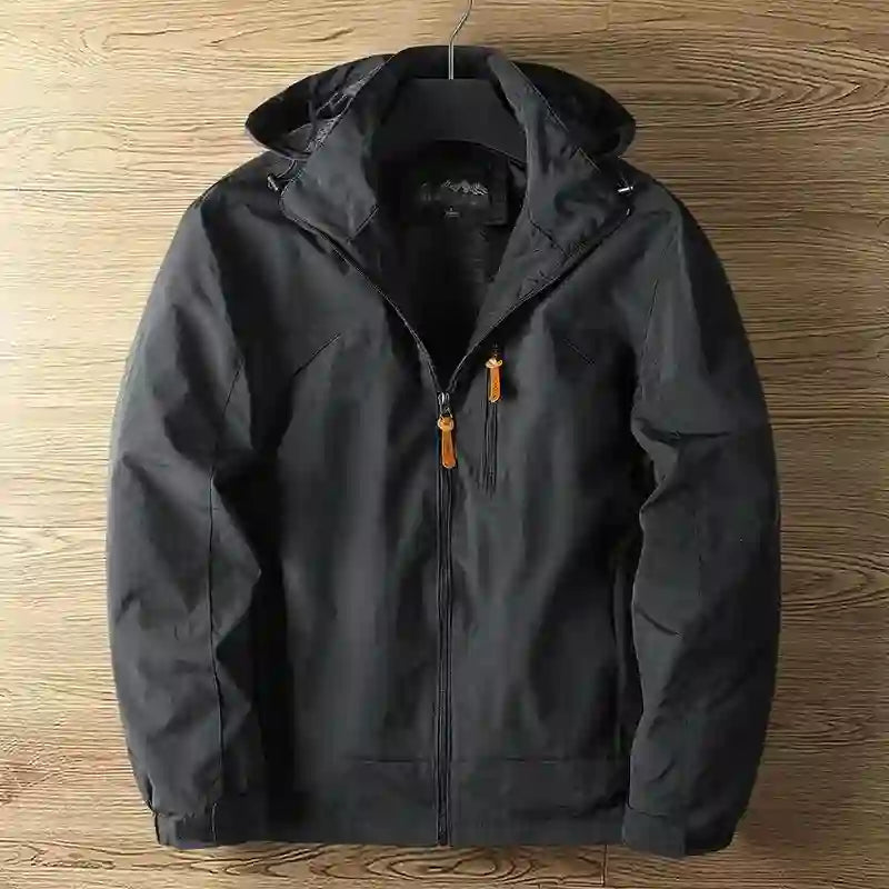 Men's Hooded Windbreaker Jacket with Drawstring Adjustment