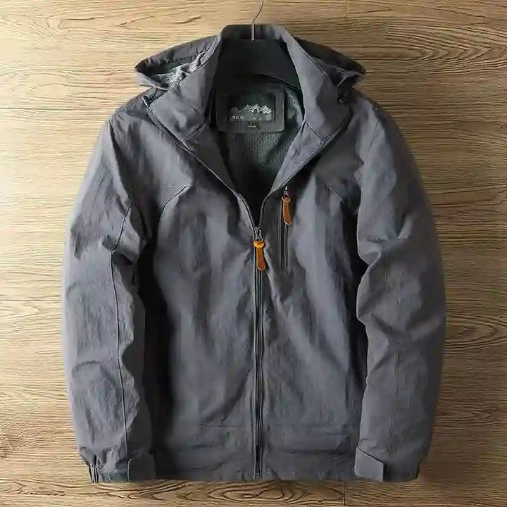 Men's Hooded Windbreaker Jacket with Drawstring Adjustment