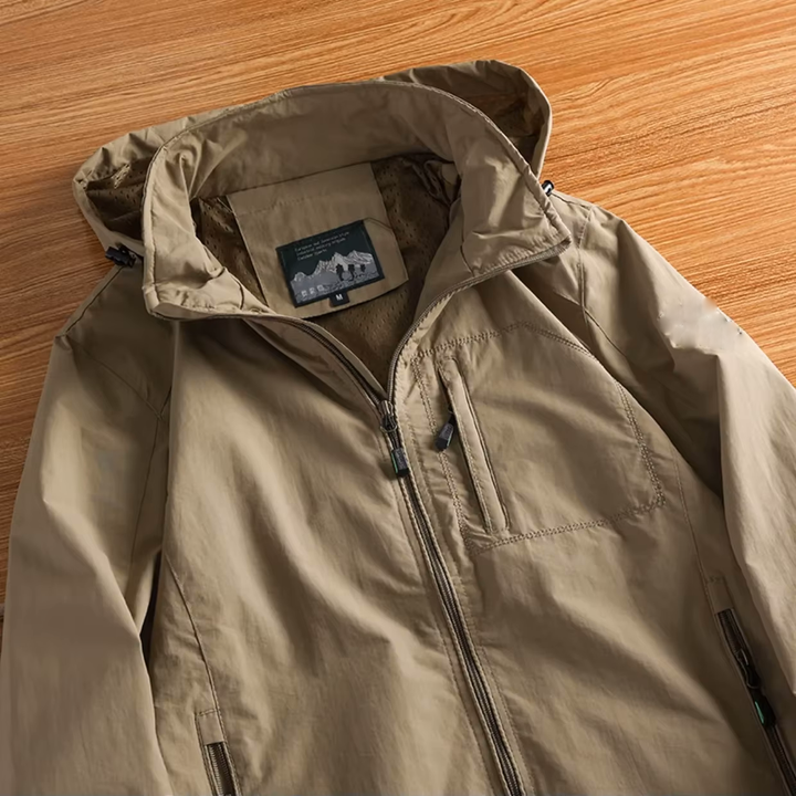 Men's Hooded Windbreaker Jacket with Drawstring Adjustment