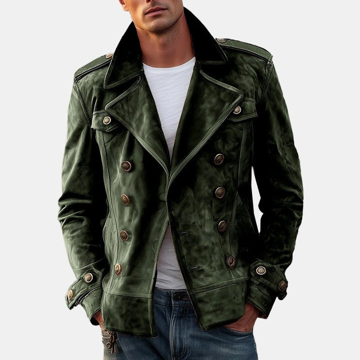 Men's Faux Suede Double-Breasted Trench Coat