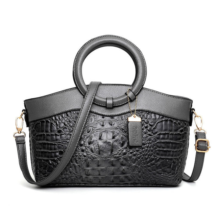 Women's Crocodile-Embossed Leather Handbag with Round Handles