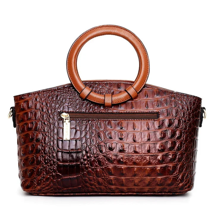 Women's Crocodile-Embossed Leather Handbag with Round Handles