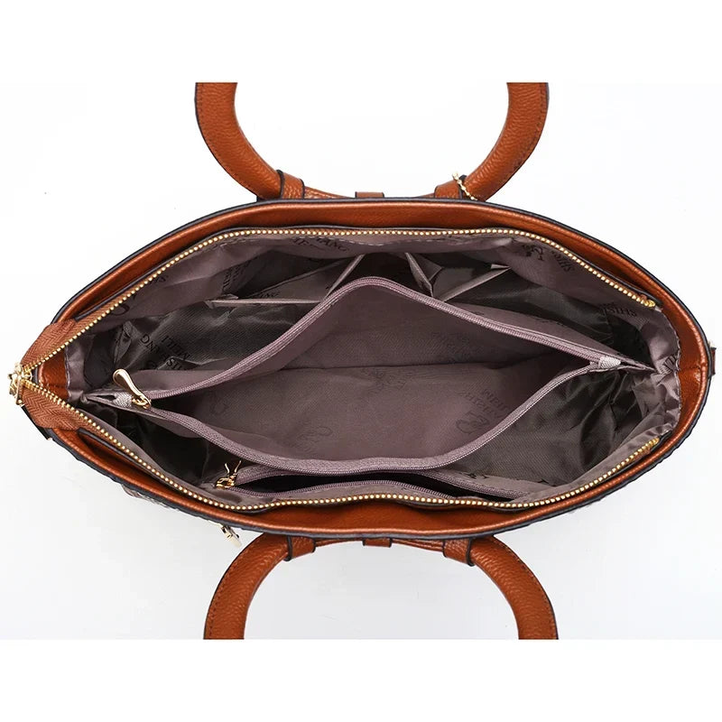 Women's Crocodile-Embossed Leather Handbag with Round Handles