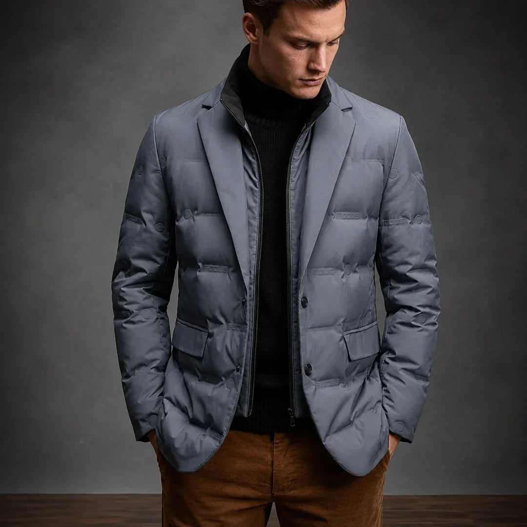 Men's Quilted Duck Down Blazer with Button-Front Design