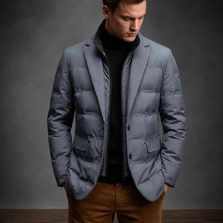 Men's Quilted Duck Down Blazer with Button-Front Design