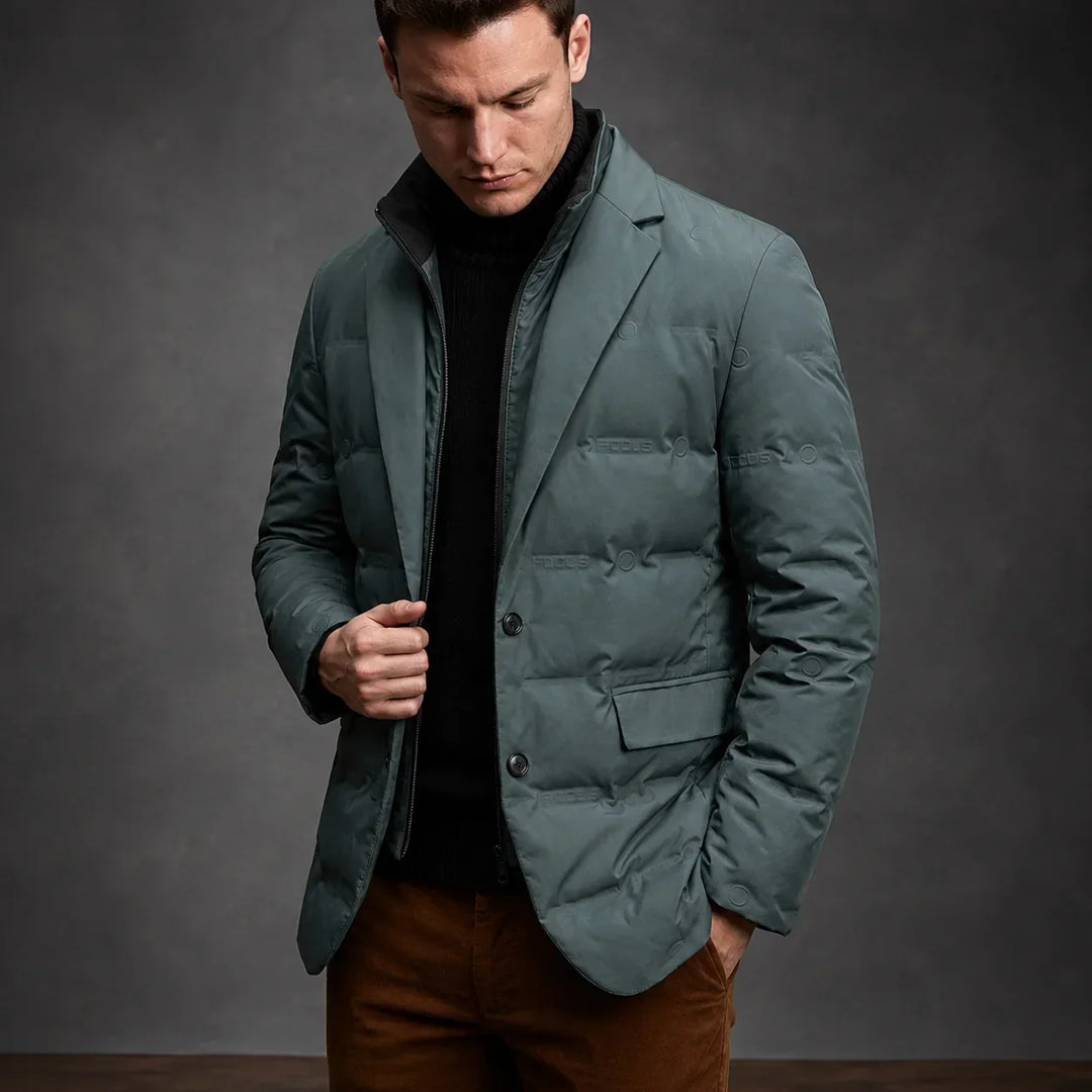 Men's Quilted Duck Down Blazer with Button-Front Design