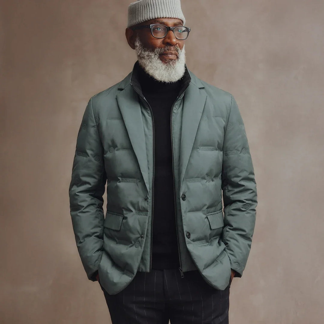 Men's Quilted Duck Down Blazer with Button-Front Design